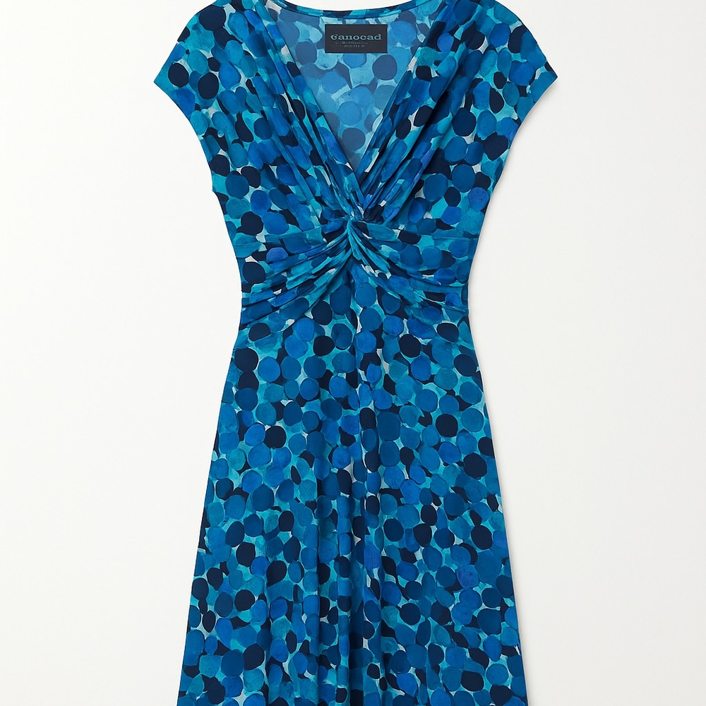 Connected Apparel Blue and Black Patterned Dress